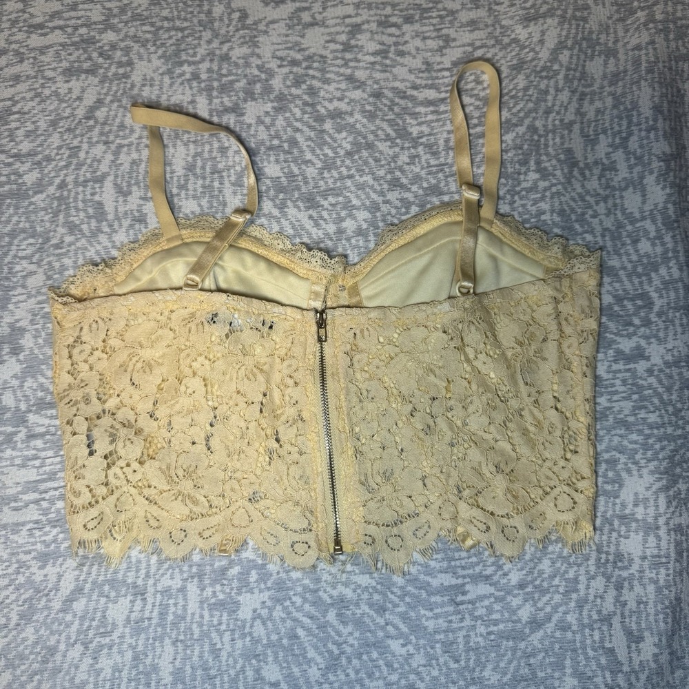 Haute Monde Cream Lace Bustier Corset Crop Top Zip  Vintage Romantic Lingerie - Picture 2 of 3